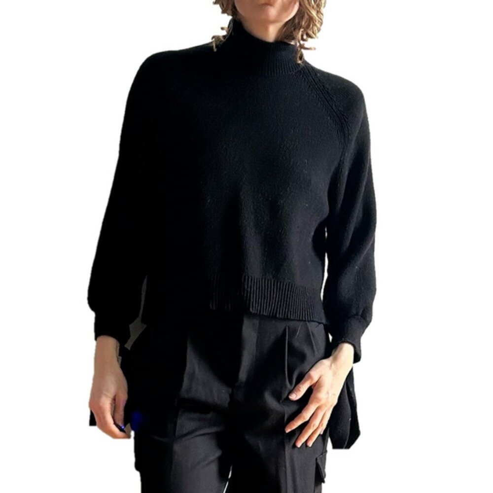 Zara Sz S Black Knit Turtleneck Boxy Tie Arm Sweater